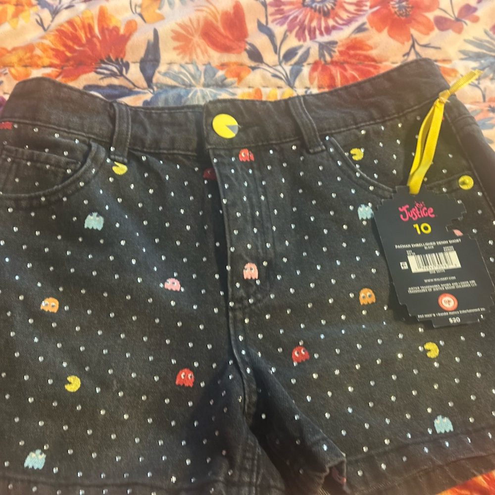 Justice Dark Denim Shorts with Colorful Dots